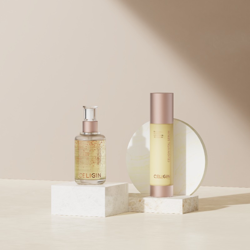CELIGIN Signature Cell Biome Duo (Cell-Up First Essence 50ml with CosCor 10,000ppm + Vital Serum 50ml with CosCor 30,000ppm) - Main product image